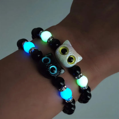 Fashion Luminous Beads Couple Bracelets For Women Men Charm Cat Matching Friend Bracelet Glow In The Dark Jewelry