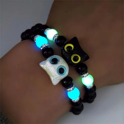 Fashion Luminous Beads Couple Bracelets For Women Men Charm Cat Matching Friend Bracelet Glow In The Dark Jewelry