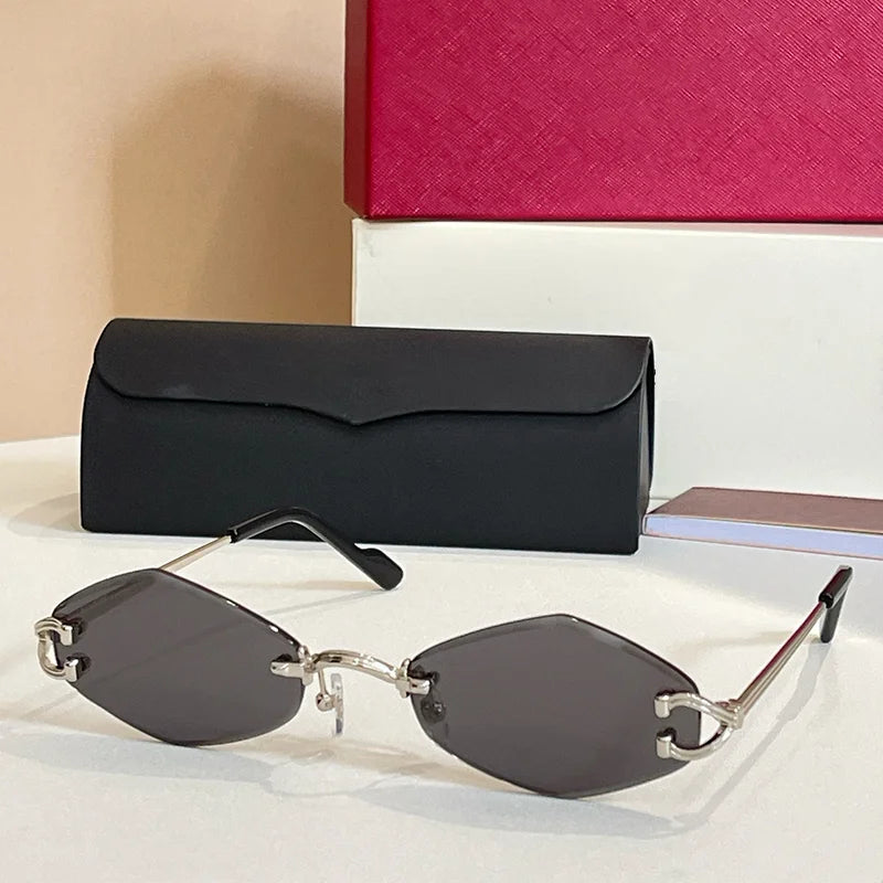 2025 Luxury Gold Rimless Sunglasses Women INS Style Alloy Fashion Eyewear