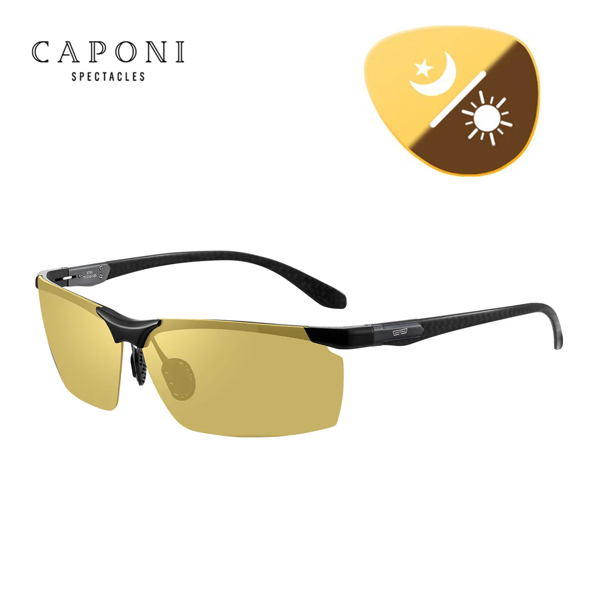 CAPONI Night Driving Glasses Photochromic UV400 Carbon Fiber Yellow HD BSYS8780