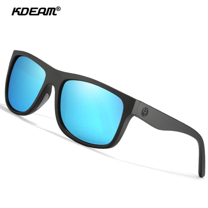 KDEAM Polarized Sports Sunglasses Men TR90 Square Black KD0721 With Case