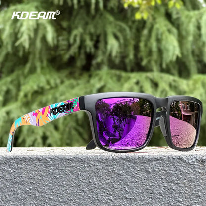 KDEAM KD332 Polarized Mirrored Sunglasses Unisex Square Pink Flash Lens