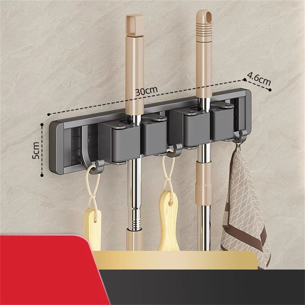 Wall Mounted Mop and Broom Holder – Kitchen & Bathroom Storage Rack