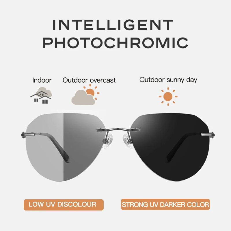 CAPONI Rimless Polarized Sunglasses Photochromic UV400 Titanium Driving Eyewear
