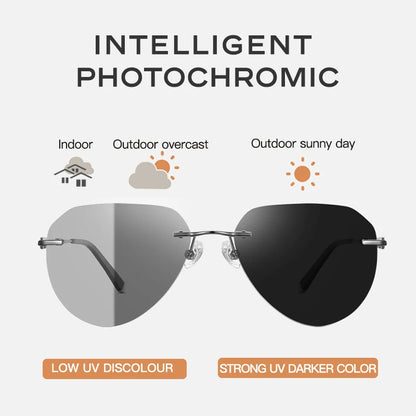 CAPONI Rimless Polarized Sunglasses Photochromic UV400 Titanium Driving Eyewear