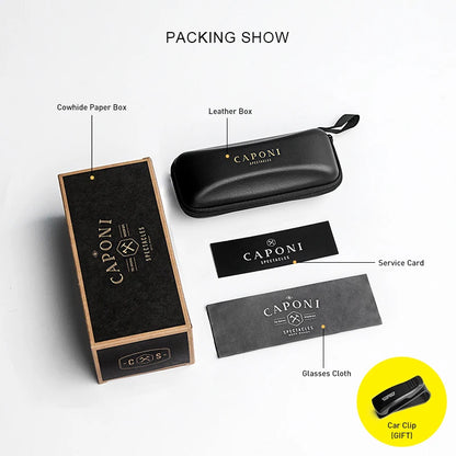 CAPONI Rimless Polarized Sunglasses Photochromic UV400 Titanium Driving Eyewear