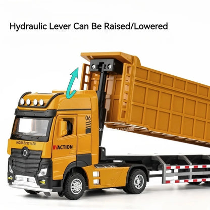 1/50 Scale Dump Truck Toy Diecast Metal Model Sound Light Pull Back Kids Gift