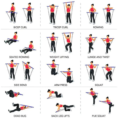 Portable Pilates Bar with Resistance Bands – Yoga Stretch, Chest Expander & Back Trainer