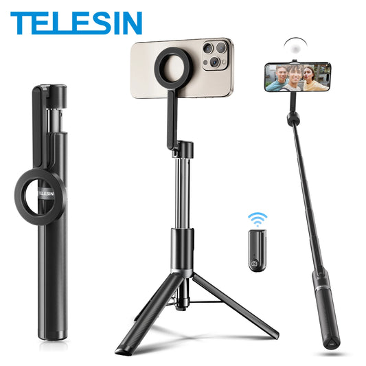 TELESIN Magnetic Phone Tripod Stand – Selfie Stick with Remote for iPhone 12/13/14 Series