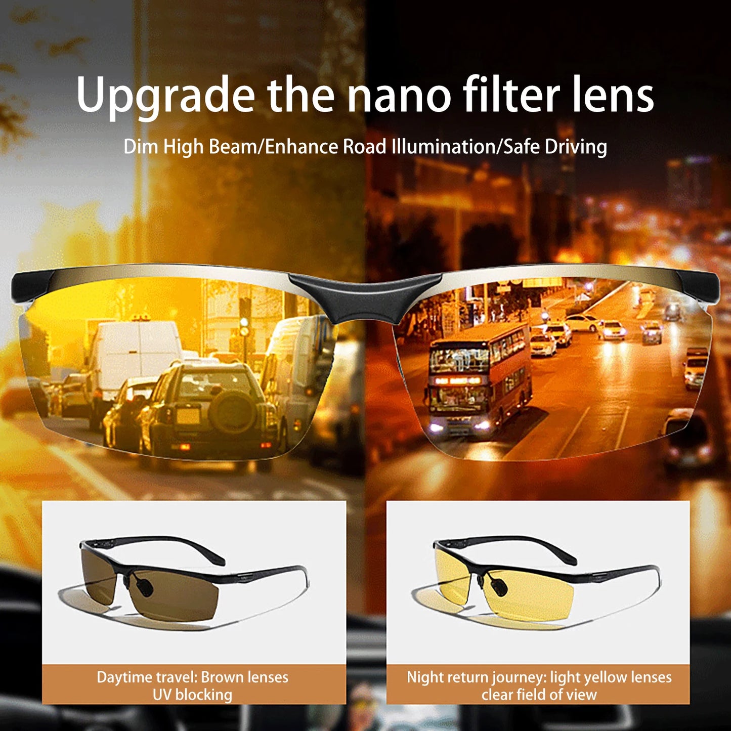 CAPONI Night Driving Glasses Photochromic UV400 Carbon Fiber Yellow HD BSYS8780