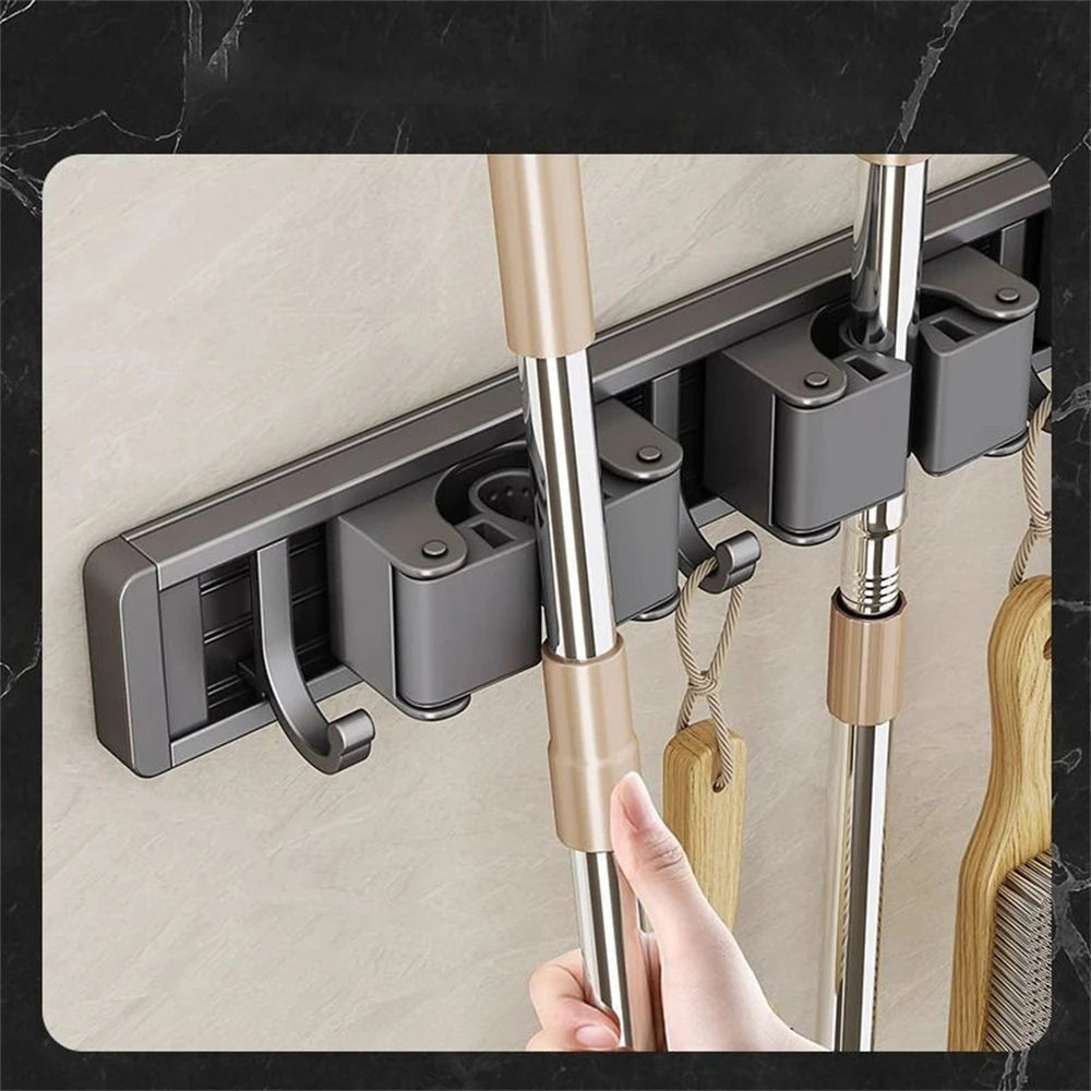 Wall Mounted Mop and Broom Holder – Kitchen & Bathroom Storage Rack
