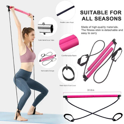 Portable Pilates Bar with Resistance Bands – Yoga Stretch, Chest Expander & Back Trainer