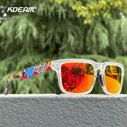 KDEAM KD332 Polarized Mirrored Sunglasses Unisex Square Pink Flash Lens