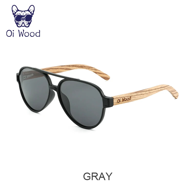 Oi Wood Polarized Sunglasses Wooden Frame UV400 Unisex With Original Box