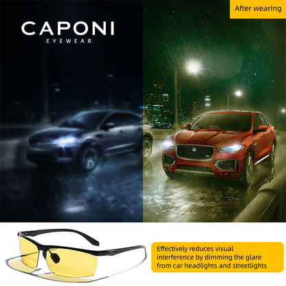 CAPONI Night Driving Glasses Photochromic UV400 Carbon Fiber Yellow HD BSYS8780