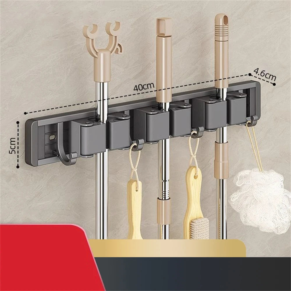 Wall Mounted Mop and Broom Holder – Kitchen & Bathroom Storage Rack
