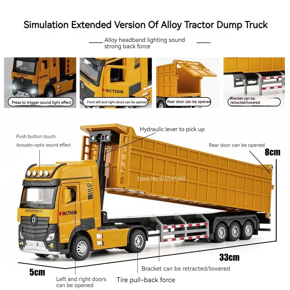 1/50 Scale Dump Truck Toy Diecast Metal Model Sound Light Pull Back Kids Gift