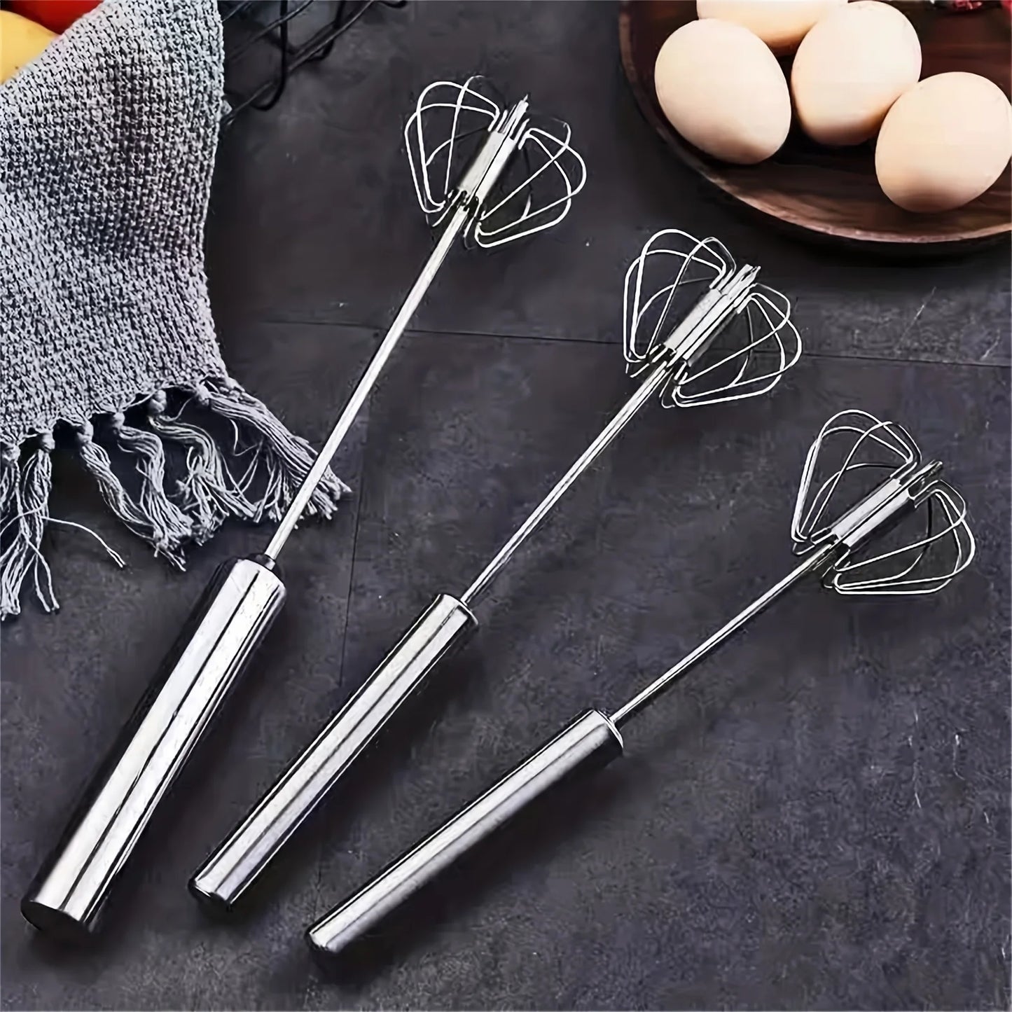 🥚  MixEase™ Stainless Steel Egg Beater – Semi-Automatic Kitchen Mixer