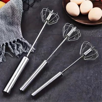 🥚  MixEase™ Stainless Steel Egg Beater – Semi-Automatic Kitchen Mixer