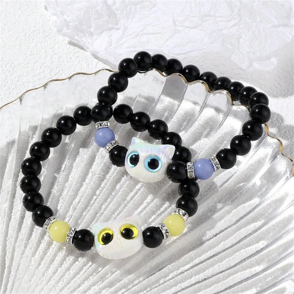Fashion Luminous Beads Couple Bracelets For Women Men Charm Cat Matching Friend Bracelet Glow In The Dark Jewelry