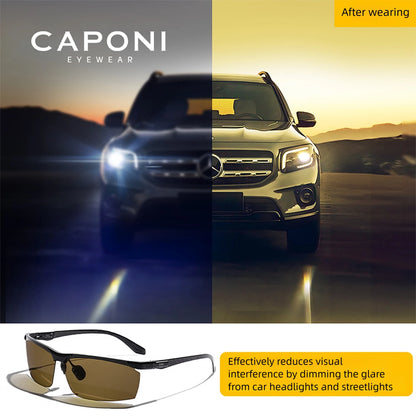 CAPONI Night Driving Glasses Photochromic UV400 Carbon Fiber Yellow HD BSYS8780