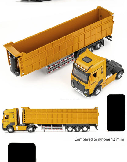 1/50 Scale Dump Truck Toy Diecast Metal Model Sound Light Pull Back Kids Gift