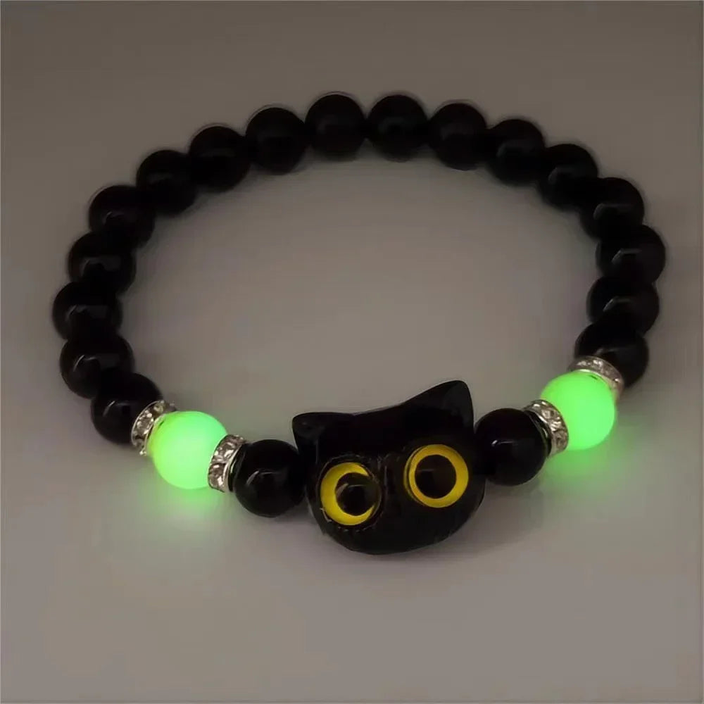 Fashion Luminous Beads Couple Bracelets For Women Men Charm Cat Matching Friend Bracelet Glow In The Dark Jewelry