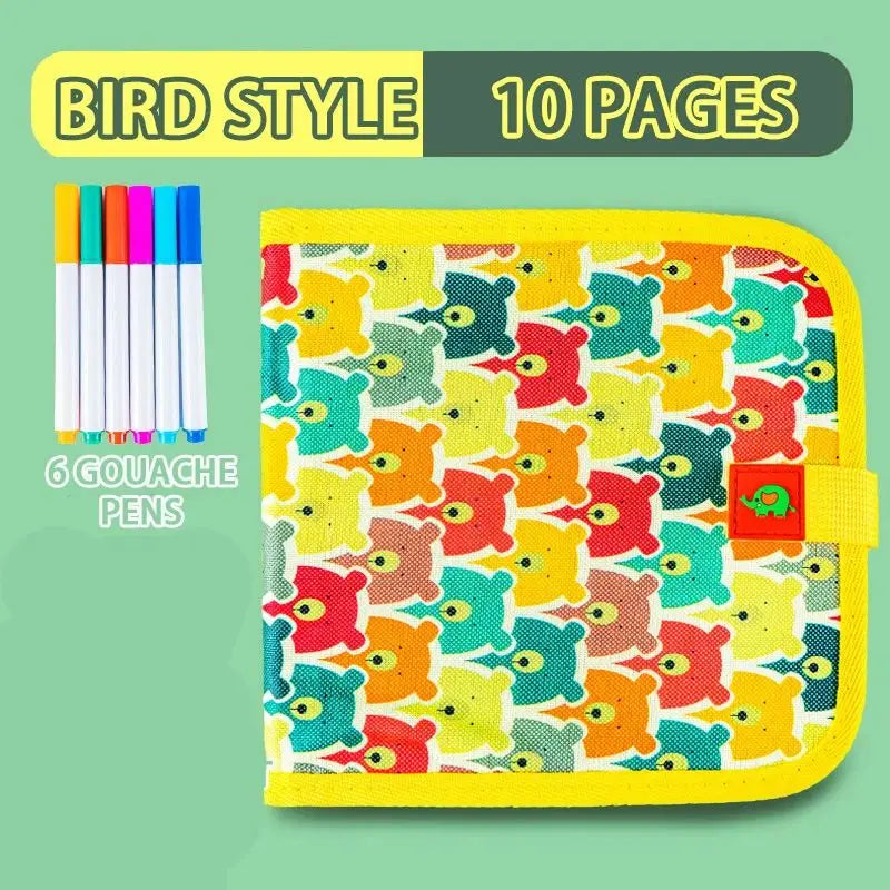 Kids Reusable Doodle Book Erasable Drawing Pad 12 Pens Toddler Travel Painting