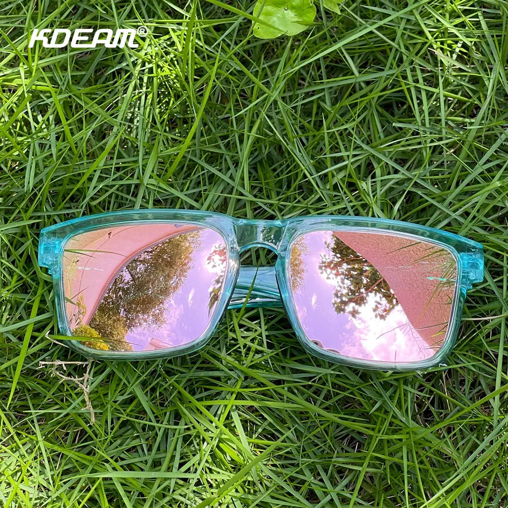 KDEAM KD332 Polarized Mirrored Sunglasses Unisex Square Pink Flash Lens