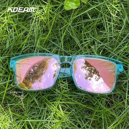 KDEAM KD332 Polarized Mirrored Sunglasses Unisex Square Pink Flash Lens