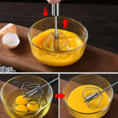 🥚  MixEase™ Stainless Steel Egg Beater – Semi-Automatic Kitchen Mixer