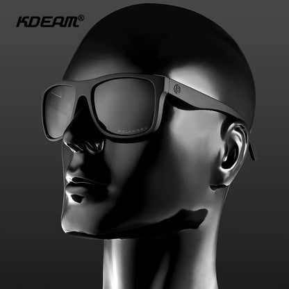 KDEAM Polarized Sports Sunglasses Men TR90 Square Black KD0721 With Case