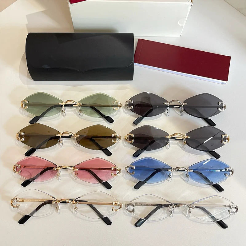 2025 Luxury Gold Rimless Sunglasses Women INS Style Alloy Fashion Eyewear