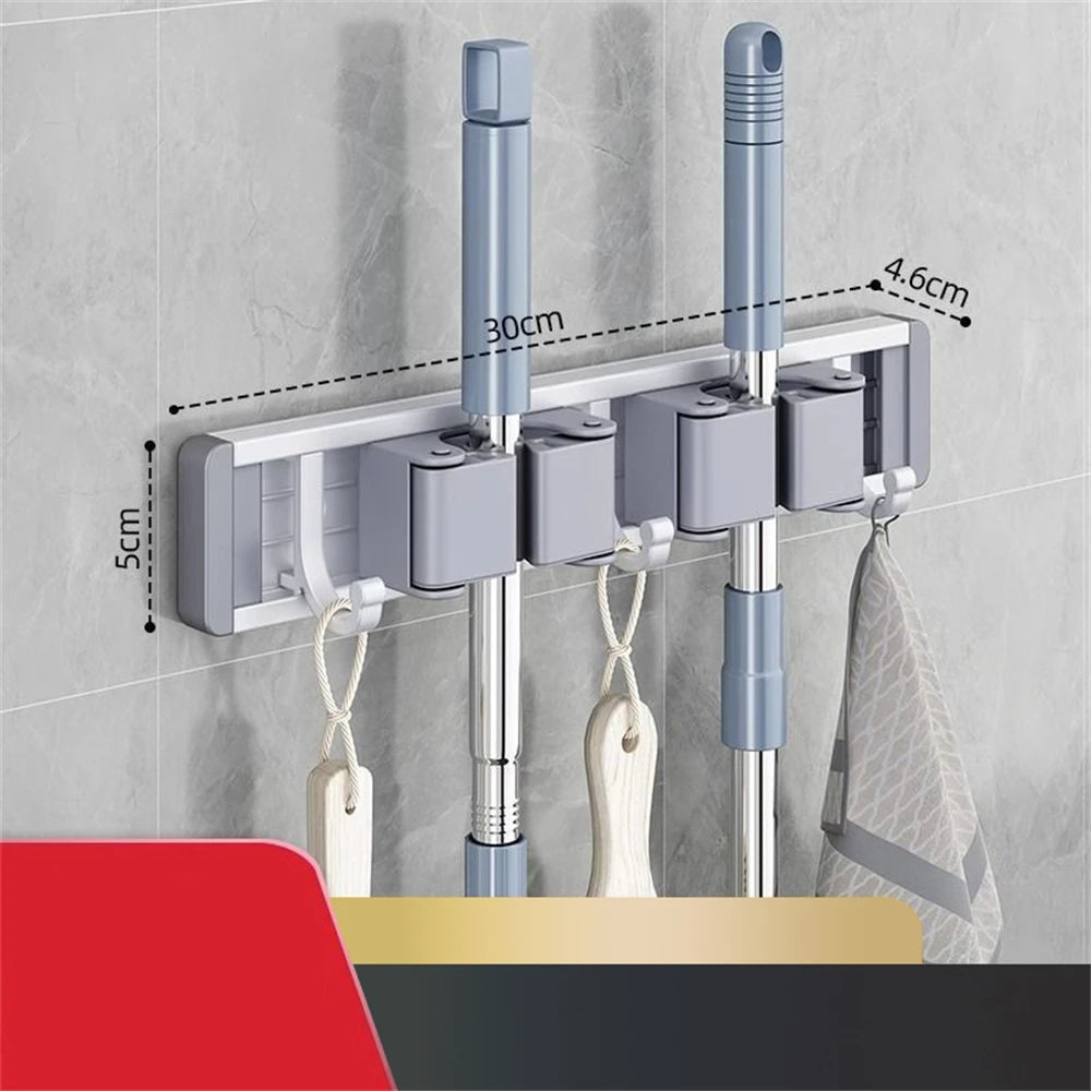 Wall Mounted Mop and Broom Holder – Kitchen & Bathroom Storage Rack