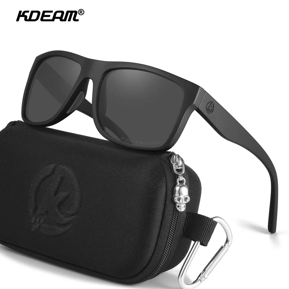 KDEAM Polarized Sports Sunglasses Men TR90 Square Black KD0721 With Case