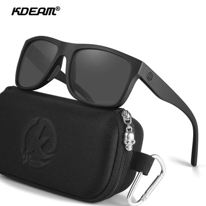 KDEAM Polarized Sports Sunglasses Men TR90 Square Black KD0721 With Case