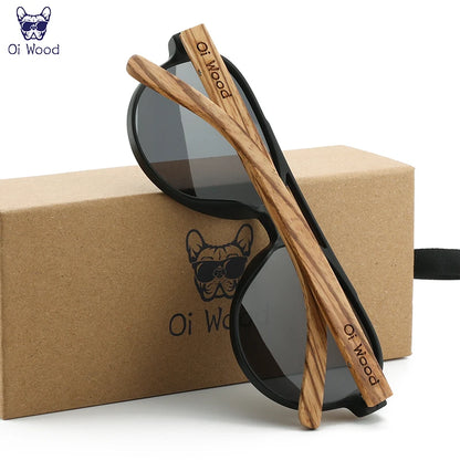 Oi Wood Polarized Sunglasses Wooden Frame UV400 Unisex With Original Box
