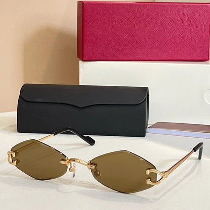 2025 Luxury Gold Rimless Sunglasses Women INS Style Alloy Fashion Eyewear