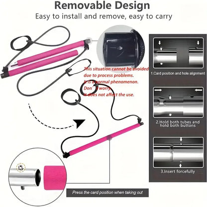Portable Pilates Bar with Resistance Bands – Yoga Stretch, Chest Expander & Back Trainer