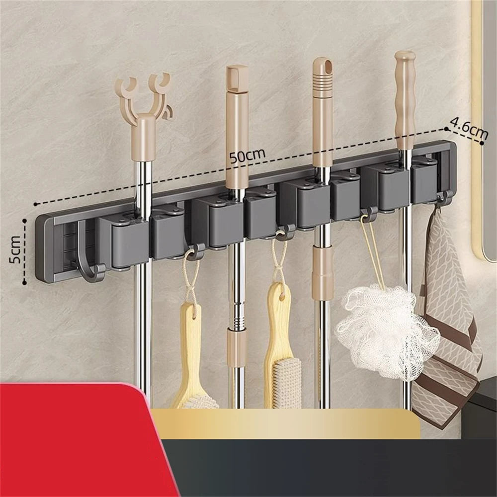 Wall Mounted Mop and Broom Holder – Kitchen & Bathroom Storage Rack