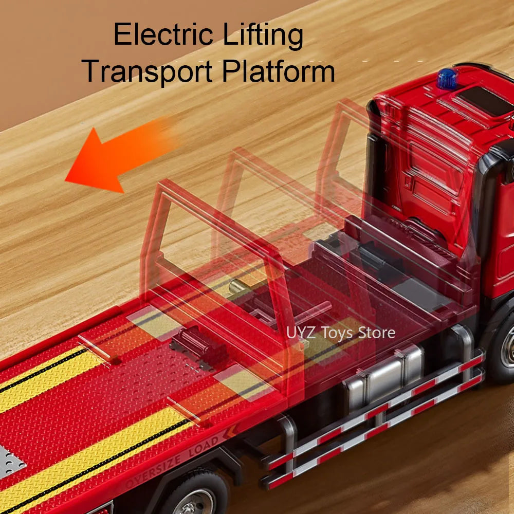 Diecast Cement Pump Truck 1:24 Electric Model Sound Light Flatbed Trailer Toy