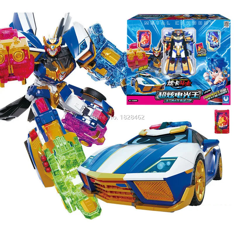 Metal Cardbot Blue Cop Transformer Robot Car Action Figure Toy Kids Gift