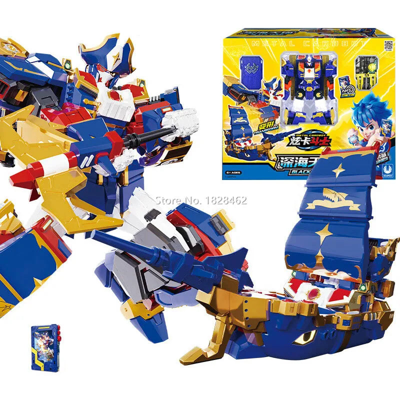 Metal Cardbot Blue Cop Transformer Robot Car Action Figure Toy Kids Gift