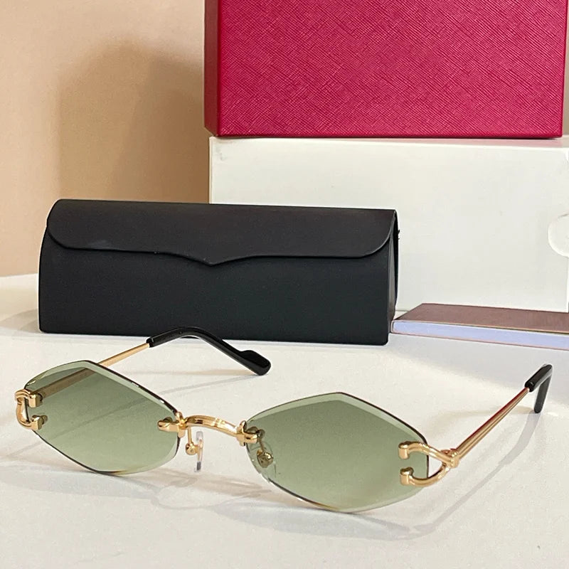 2025 Luxury Gold Rimless Sunglasses Women INS Style Alloy Fashion Eyewear