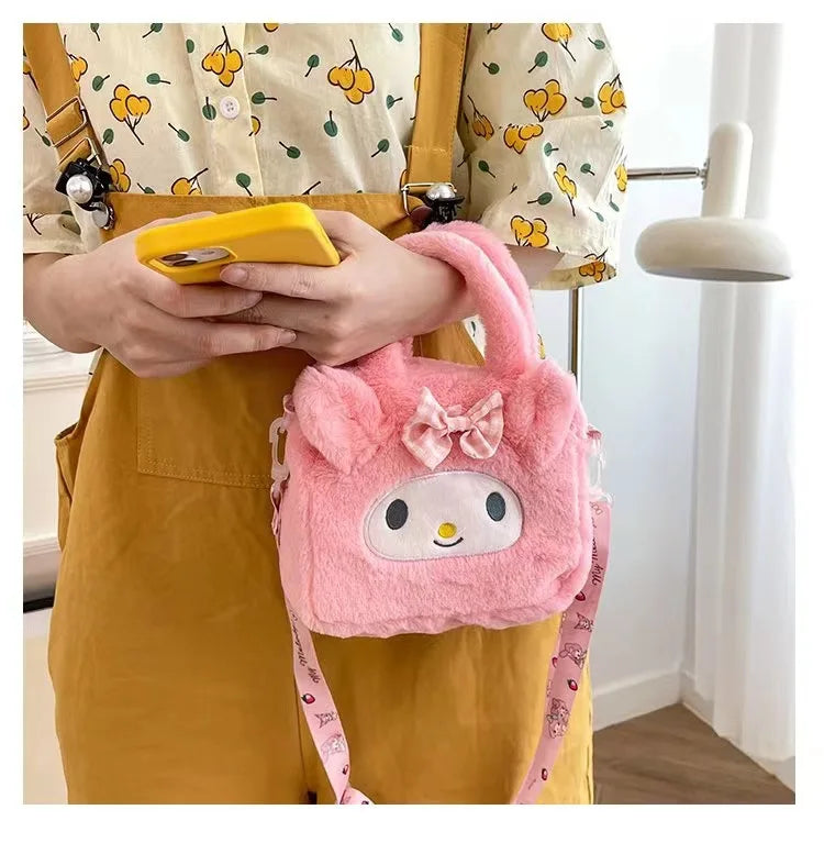 🎀  KawaiiSanrio™ Plush Crossbody Bag – Hello Kitty, Kuromi & Melody Handbag