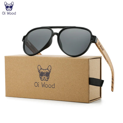 Oi Wood Polarized Sunglasses Wooden Frame UV400 Unisex With Original Box