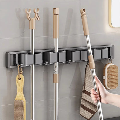 Wall Mounted Mop and Broom Holder – Kitchen & Bathroom Storage Rack