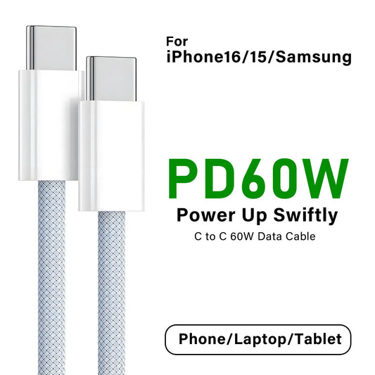 Original USB-C Cable for iPhone 16 15 Pro PD60W fast Charger wire for Huawei Xiaomi Samsung Google Type C braided Cable with box