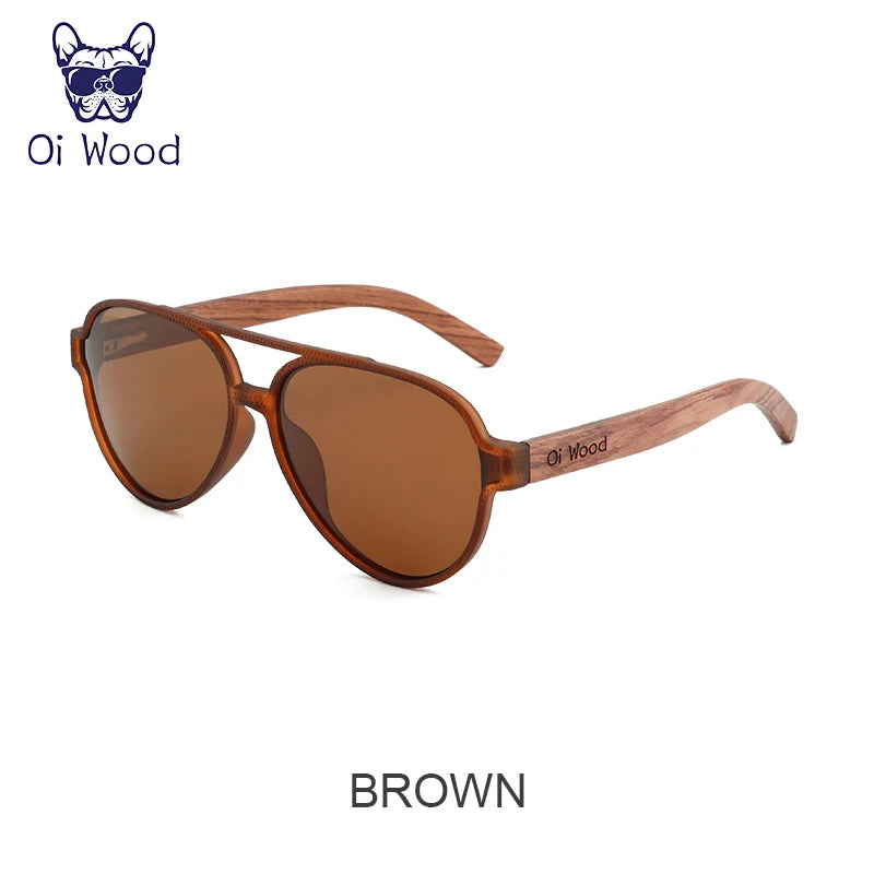 Oi Wood Polarized Sunglasses Wooden Frame UV400 Unisex With Original Box