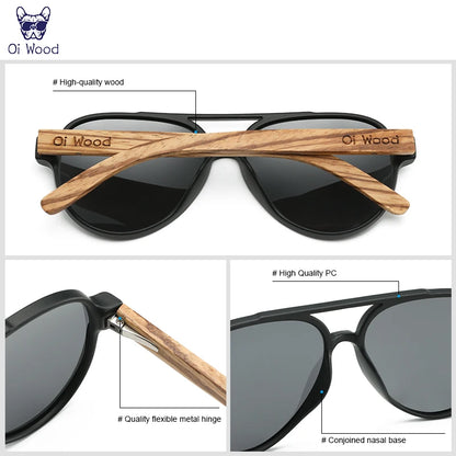 Oi Wood Polarized Sunglasses Wooden Frame UV400 Unisex With Original Box